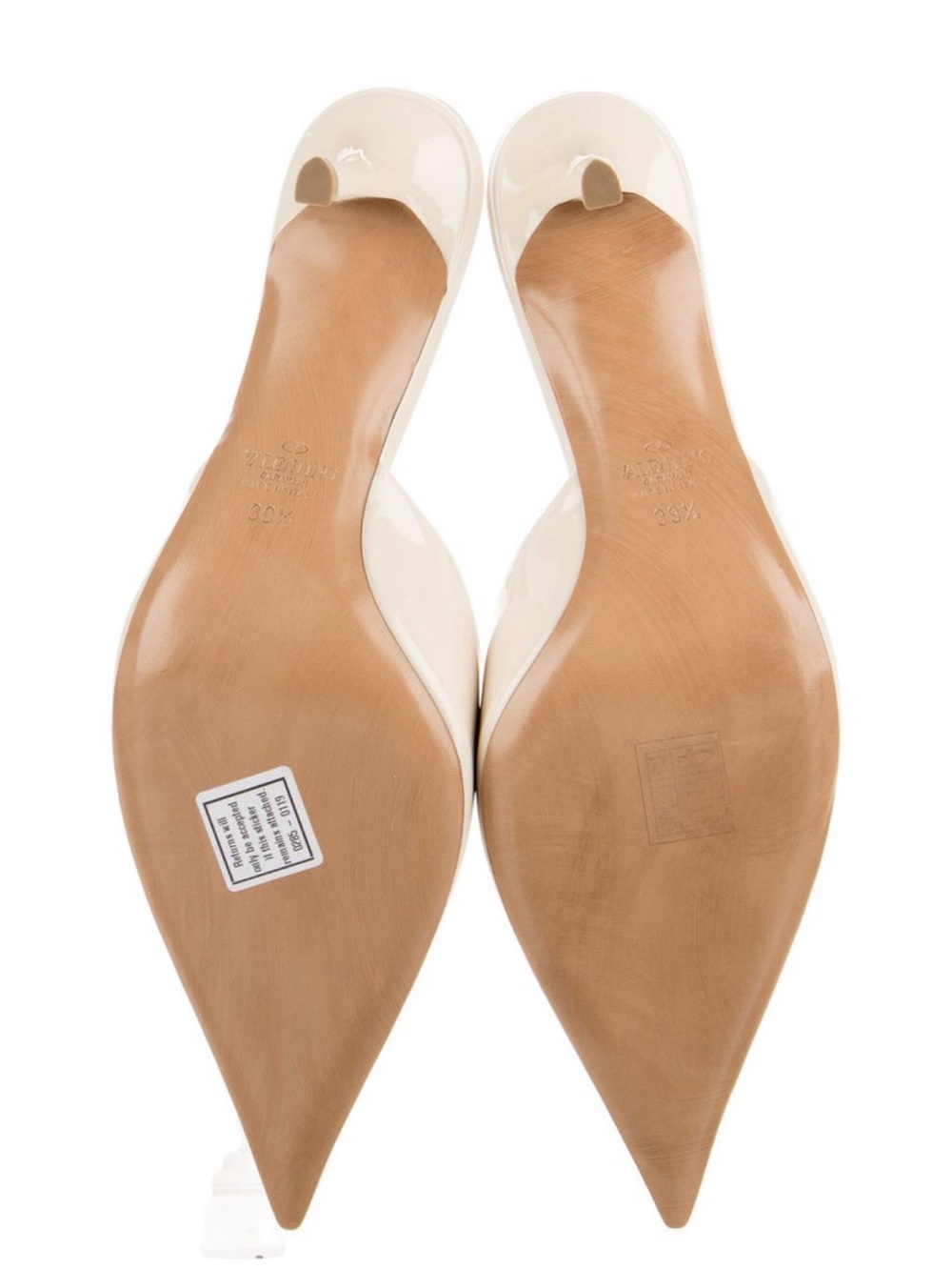 Valentino Ivory Patent Pointed Mule with Gold Pyramid - Picture 5 of 5